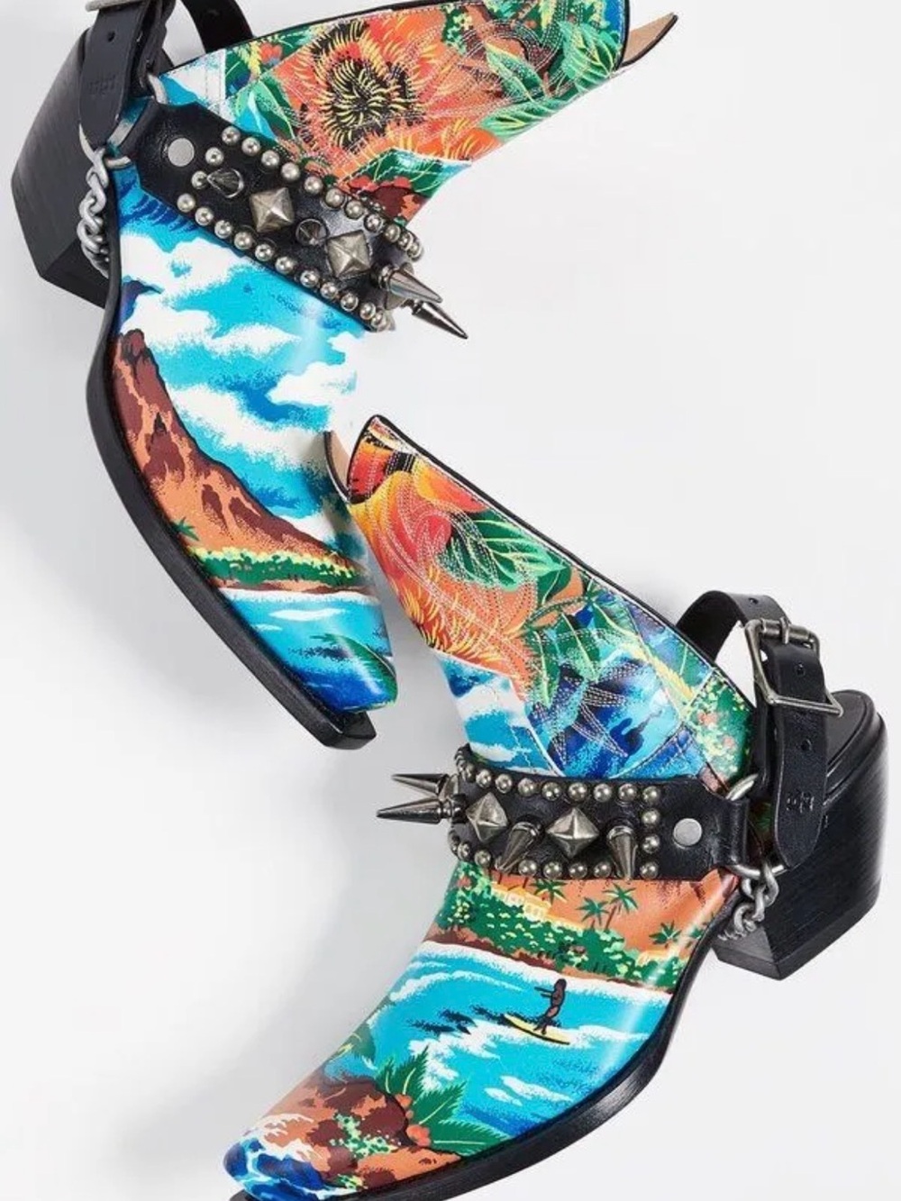 R13 Hawaiian Printed Ankle Half Cowboy Boots